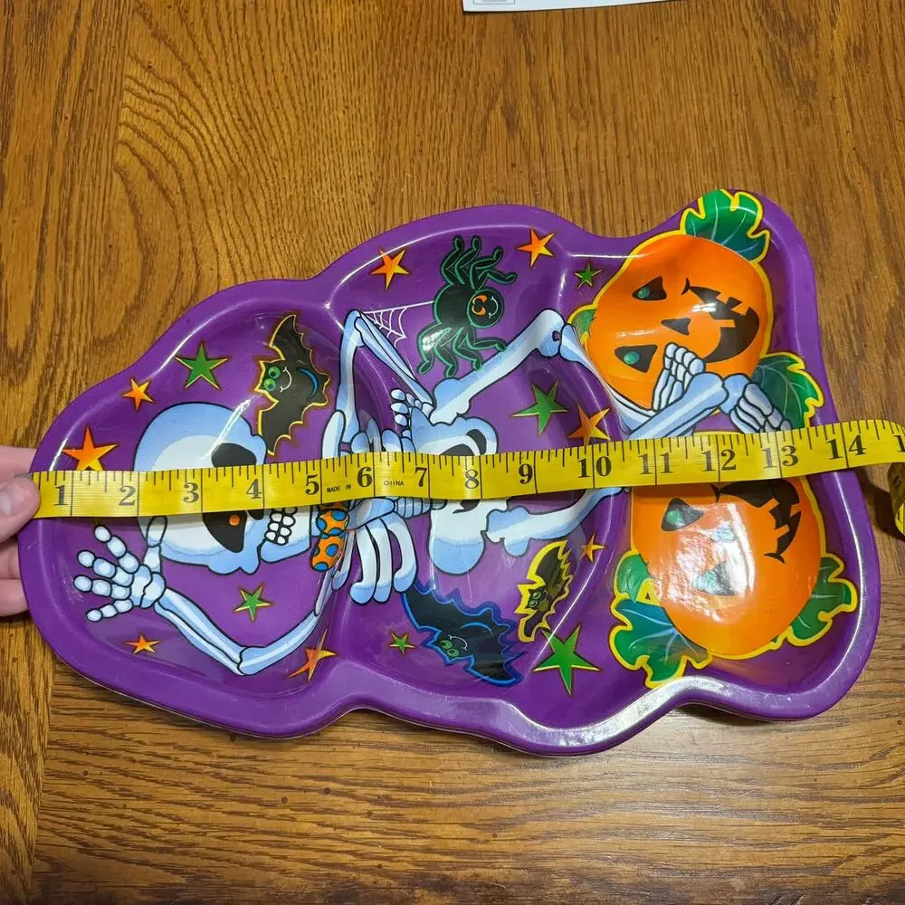 Berman Industries Vintage Halloween Skeleton Plastic Snack Tray Pumpkins Party